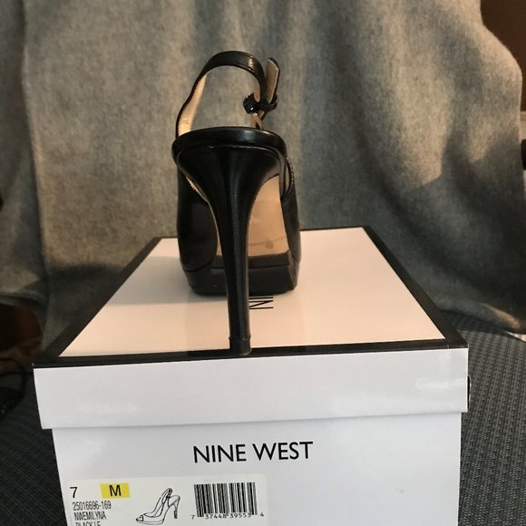 Nine West, black leather, peep-toe sling backs, size 7 - Picture 2 of 3